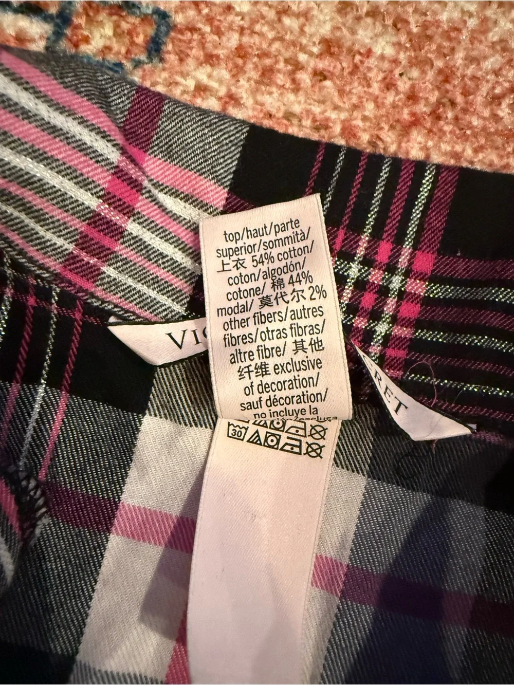 Victoria's Secret Black, Gray & Pink Plaid Pajama Set